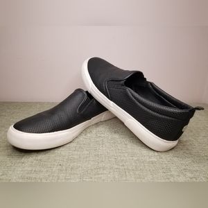 Black and White Faux Leather Gotcha Slip-Ons, Women's 9/Men's 7.5